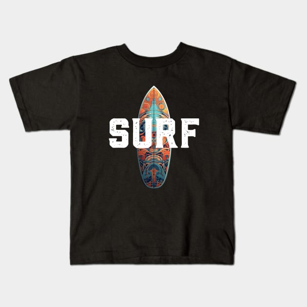 SURF type and board Kids T-Shirt by DavidLoblaw